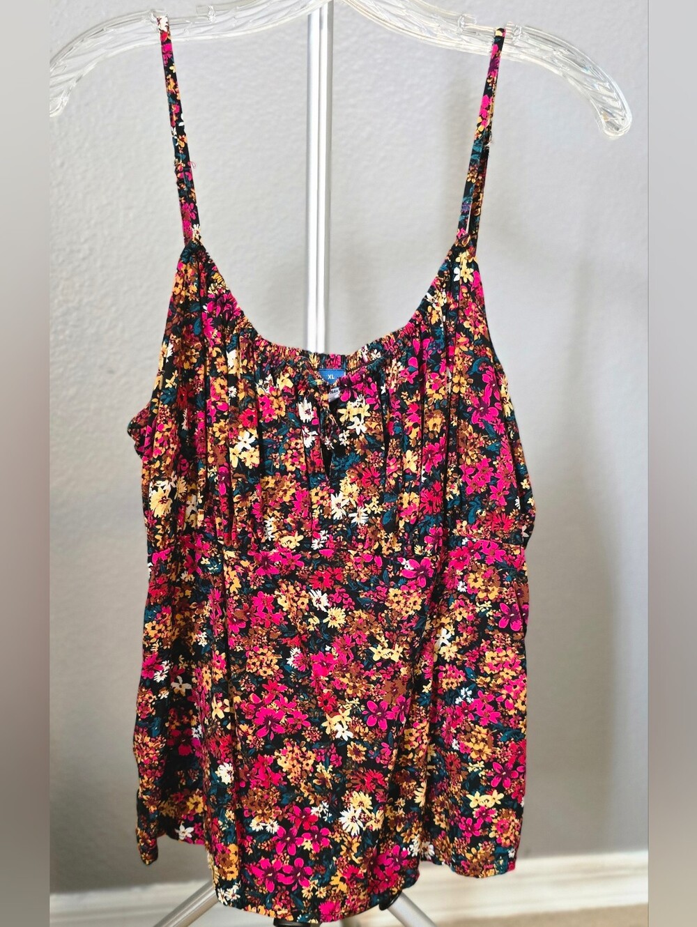 Old Navy XL Floral Cami Tank Top Smocked Back Adjustable Straps Boho